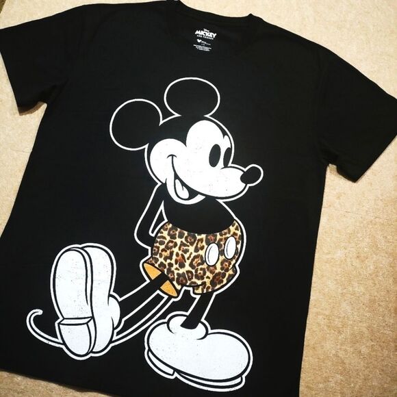 Disney Mickey Mouse Short Sleeve Black Leopard Print T-Shirt #6 - Picture 1 of 7